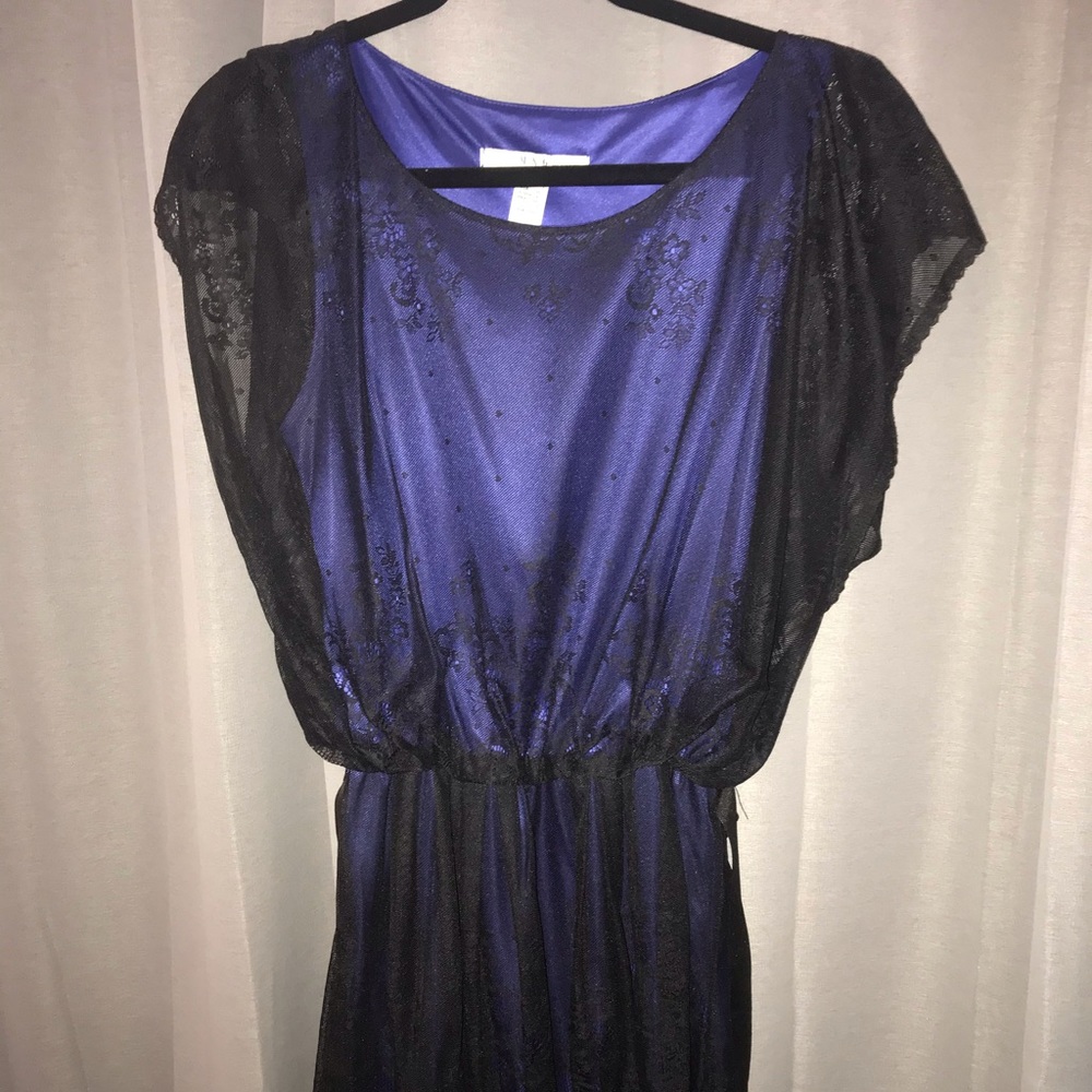 Black and Blue Lace Overlay Dress